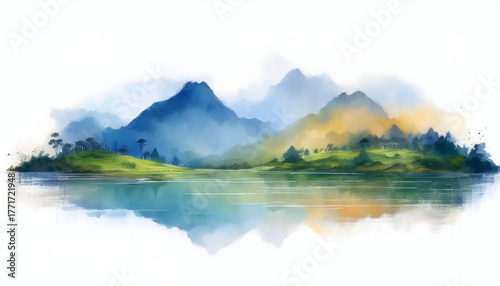 landscape shape watercolor illustration painting on white background.