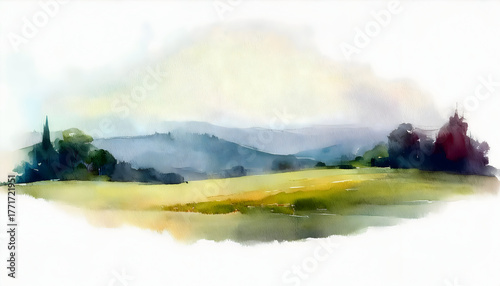 landscape shape watercolor illustration painting on white background.