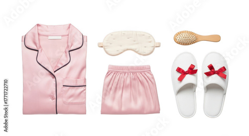 Pink pajama set with accessories for sleeping