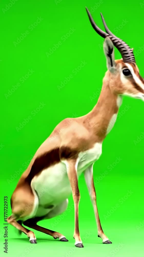 Green Screen 4k male deer gazelle on sitting and looking around stands ...