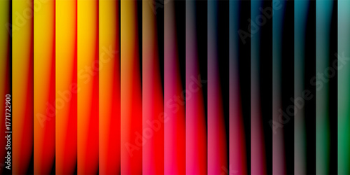 Vibrant rainbow neon gradient flows through fractal glass. Smooth light waves create dynamic and vivid atmosphere full of energy and motion. Vivid neon colors blend and reflect.  Vector illustration