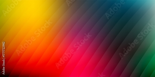 Vibrant rainbow neon gradient flows through fractal glass. Smooth light waves create dynamic and vivid atmosphere full of energy and motion. Vivid neon colors blend and reflect.  Vector illustration