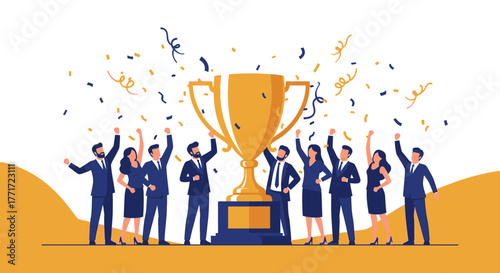 Corporate Triumph Celebration: A Team Rejoices Over a Golden Achievement of Success