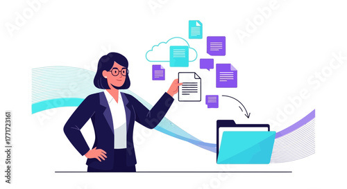 Digital Document Management System Illustrated With Cloud Storage and Efficient Organization