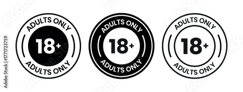 18 plus only icon. Age limit under 18 years old is forbidden circle sign symbol vector illustration. Under 18 sign in on white background. Over 18 only censored. Eighteen age older forbidden.