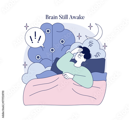Insomnia Concept Vector Illustration with Restless Person