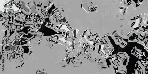Abstract monochrome texture with sharp, angular, fragmented shapes and a metallic, reflective surface, suggesting shattered glass or crystalline structures for futuristic design