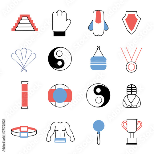 Martial Arts and Combat Sports Vector Icons Set