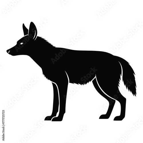 Silhouette of a jackal standing, , showcasing its sleek form and alert posture in a minimalist design