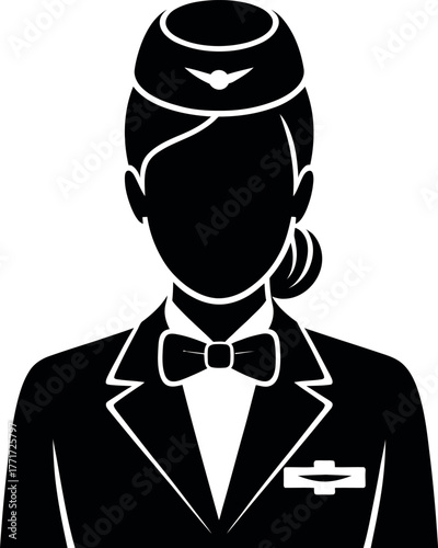 Black silhouette flight attendant uniform white