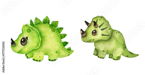 Cute green dinosaur illustrations perfect for children's books and educational materials