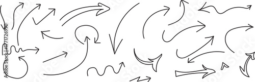 Directional hand drawn arrows showing movement and creativity in different styles