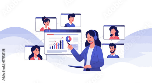 Online Meeting Presentation Illustration About Business Data Analysis And Collaboration