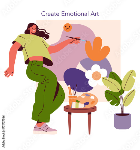 Artist Expressing Emotions Through Creative Painting