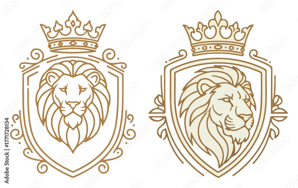 Obraz premium Heraldic lion shield crest set vector – elegant royal emblems collection