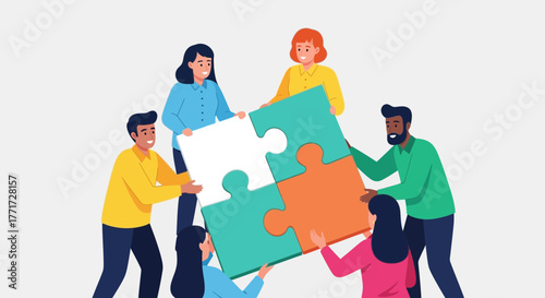 Teamwork And Support: A Group Of People Assembling A Puzzle Together Successfully
