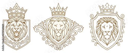 Crowned lion crest heraldic emblem vector – regal king animal shield logo