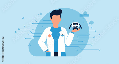 Innovative Doctor Holding Robot Demonstrating Advanced Technology And Future Healthcare Concepts