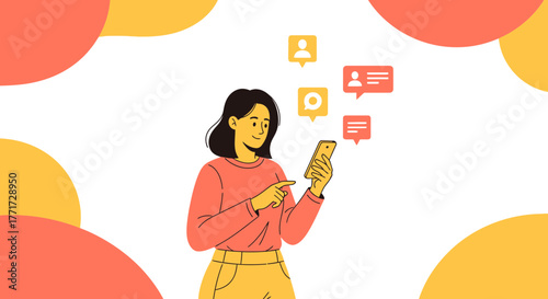 Woman Interacting With Smartphone, Receiving Messages And Engaging In Communication