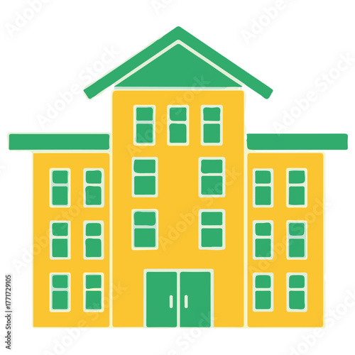 Minimalist Flat Design Yellow and Green Building Graphic Icon