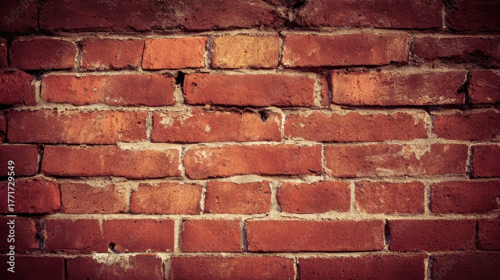 Fototapeta premium patina. Close-up of weathered red brick wall, warm tones and natural texture evoking rustic charm and history. real-estate listings.