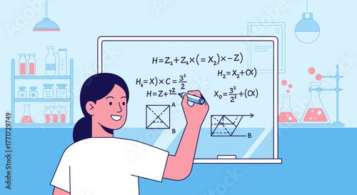 Woman Teaching Complex Mathematical Equations On A Whiteboard Demonstrating Analytics