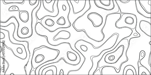Black and white abstract organic contour lines creating a topographical map-like pattern on a white background