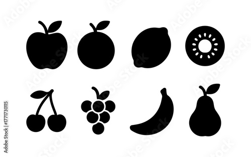 Minimalistic silhouette of various fruits set in black
