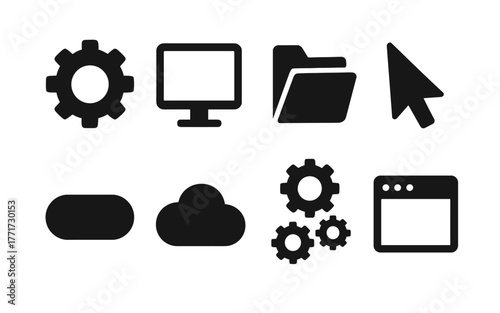 Minimalist technology silhouettes: tools and icons for digital interfaces