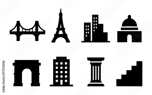 Silhouette icons of iconic landmarks and buildings