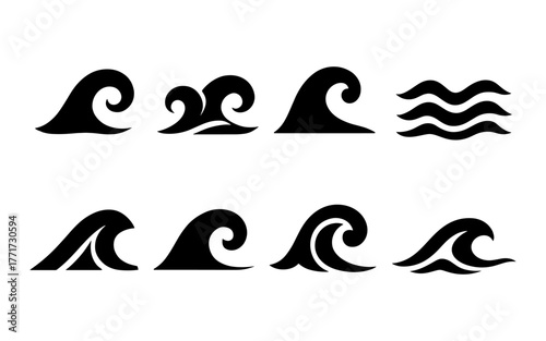 Minimalist ocean wave silhouettes collection for nautical designs