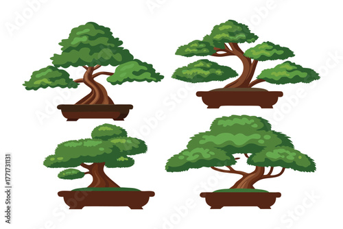 Miniature arboreal collection: A captivating assortment of meticulously sculpted bonsai trees, each one an exquisite testament to the artistry of nature and cultivation