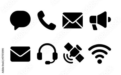 Communication icons set featuring messages, calls, emails, and more