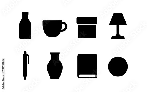 Silhouette icons set of everyday household items in black