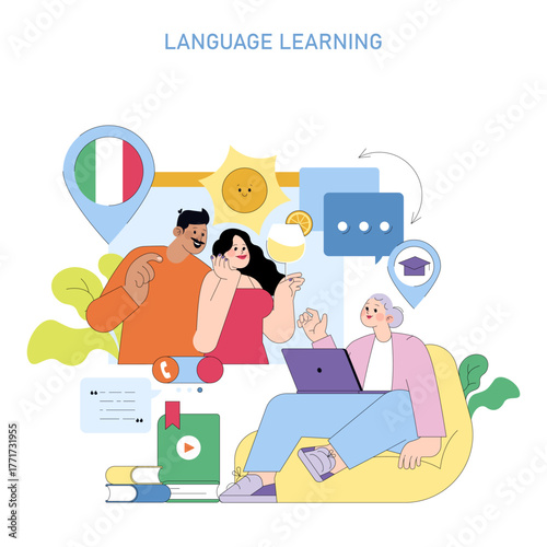 Interactive Language Learning Vector Illustration