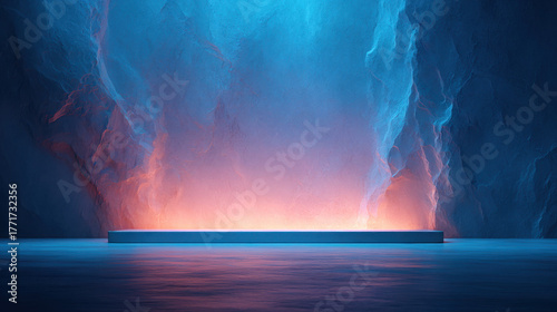 Ethereal light show oceanic cave digital art nighttime aerial view mystical atmosphere