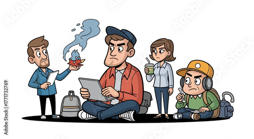 Diverse group of people engaged in various activities outdoors.