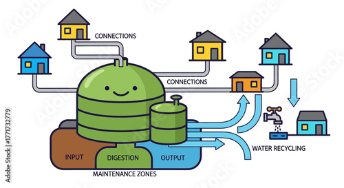 Eco Friendly Water Distribution and Recycling Illustrated Diagram.