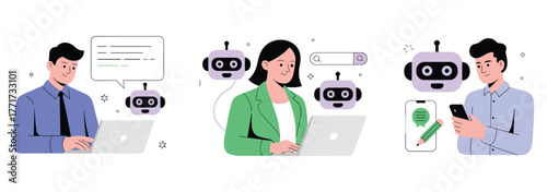 People interacting with chatbots and AI technology