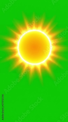 Radiant Sunburst Element with sun rays green screen background distortion, overlay, glitch, static noise, scan lines on black background, 4k animated video loop