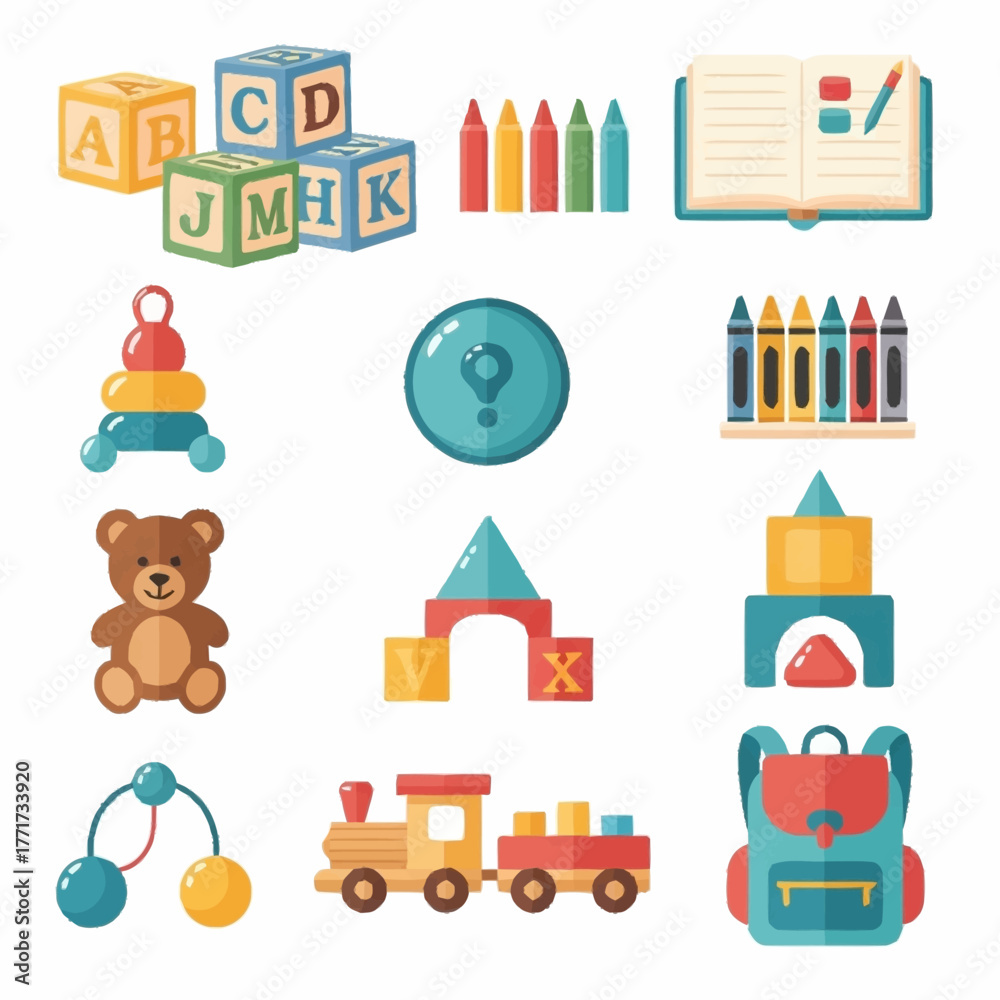 Fototapeta premium Colorful Assortment of Childrens Toys and Educational Materials.