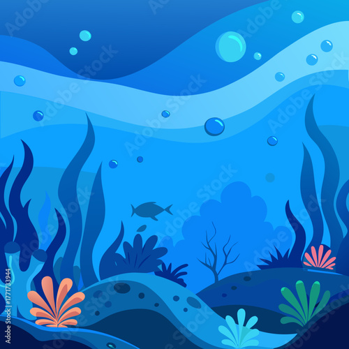 Underwater Blue Color Design Abstract Ocean Sea Water Marine Deep Aqua Turquoise Navy Gradient Modern Artistic Background Pattern Texture