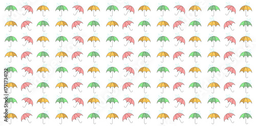 colorful umbrella seamless pattern on white background. Vector background with symbol happy of raining season for print, card, banner, wrapping paper, invitation, season design