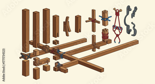 Traditional Chinese Wooden Construction Components and Joinery Details.