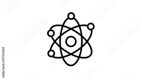 A linear animated icon showing structured model of atom