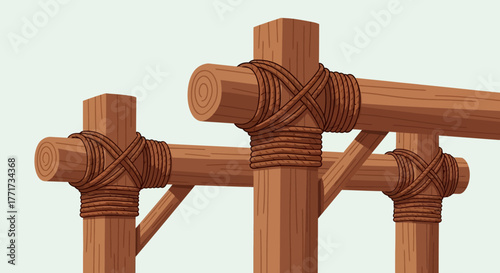 Traditional Japanese Wood Joinery with Rope Ties.