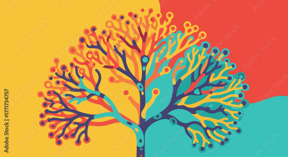 Naklejka premium Vibrant and Colorful Abstract Tree Illustration.