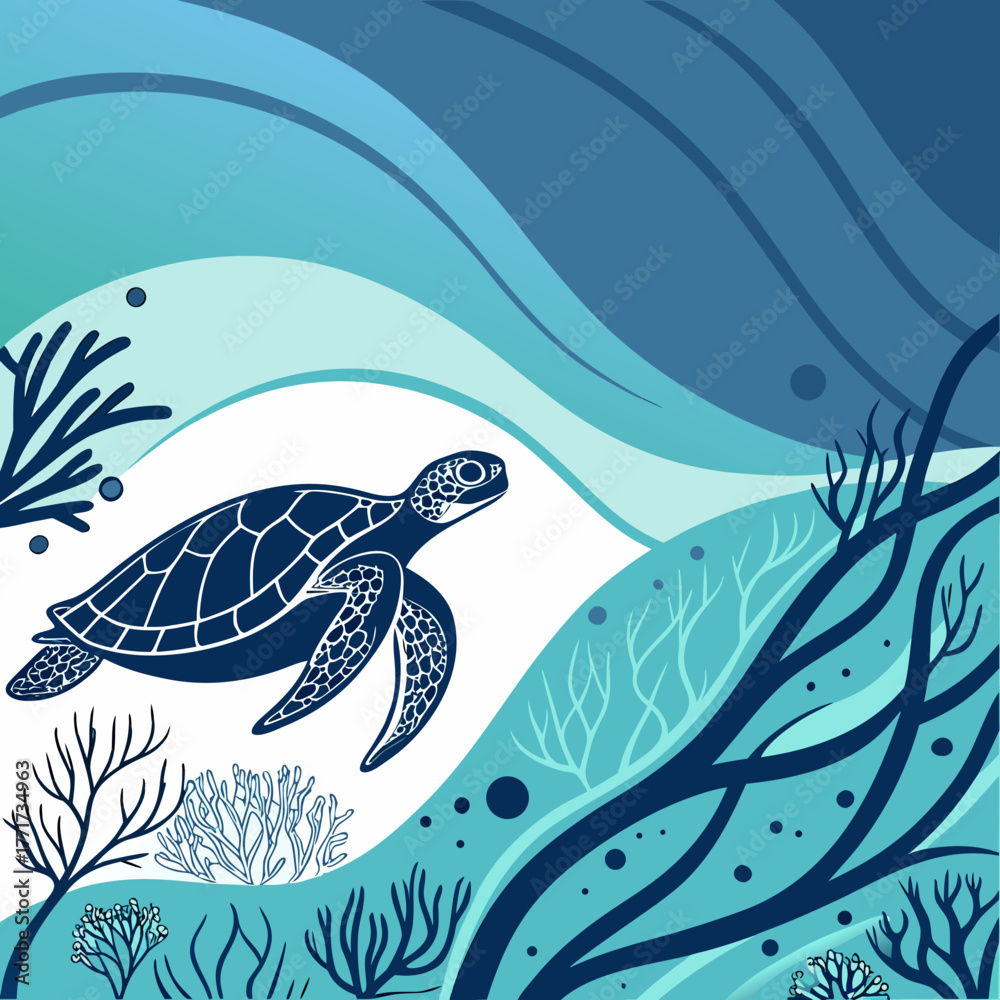 Naklejka premium Underwater Blue Color Design Abstract Ocean Sea Water Marine Deep Aqua Turquoise Navy Gradient Modern Artistic Background Pattern Texture