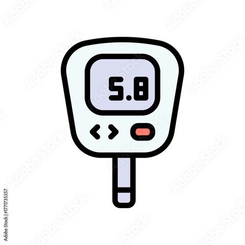 Blood glucose meter test color icon. Testing strip diabetes. Glucose monitor, glucometer pharmacy, chronic, treatment vector symbol.