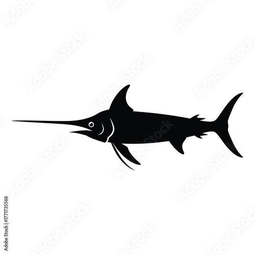 Silhouette of a swordfish, a powerful and iconic marine predator known for its distinctive long bill and streamlined body